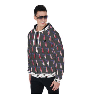 All-Over Print Zip Up Hoodie With Pocket