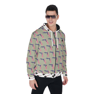 All-Over Print Zip Up Hoodie With Pocket