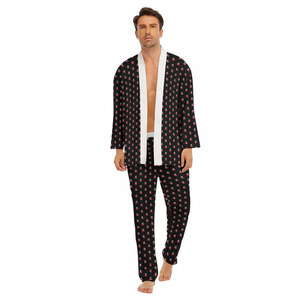 All-Over Print Men's Imitation Silk Pajama Sets